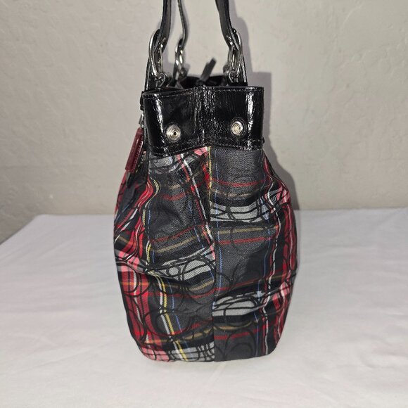 COACH F15467 Poppy Tartan Plaid Signature Glam Glitter Shoulder Tote FLAWLESS! - Picture 4 of 13
